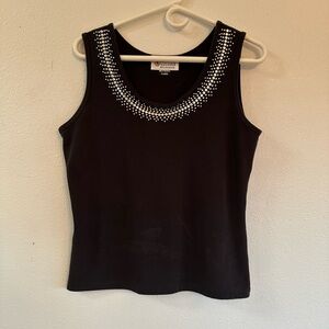 Christine Alexander Embellished Black Tank Top